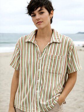 Araminta James striped towel shirt French terry boxy beach top size S